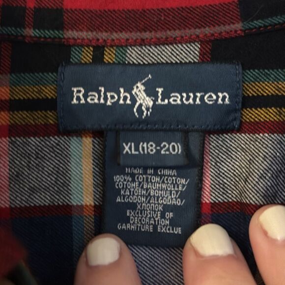 Ralph Lauren Boy unisex Multi colored plaid tartan flannel button down XL/18/20 - Picture 5 of 7